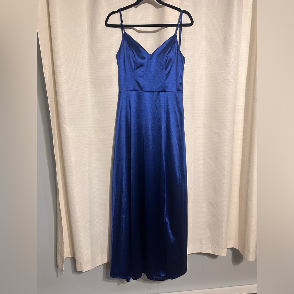 Elegant Blue Satin Dress Size Large